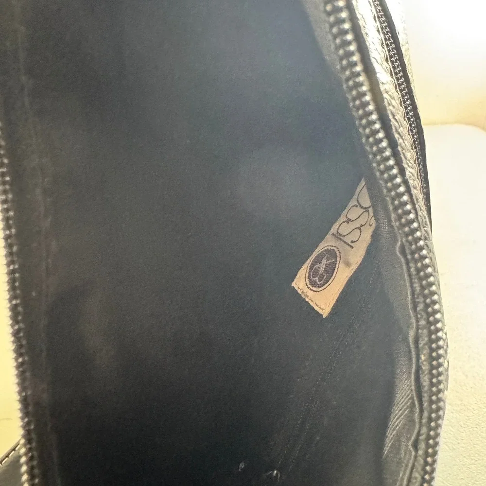 Nino Bossi Black Leather Hobo Crossbody Bag Contrast Stitch Silver Hardware